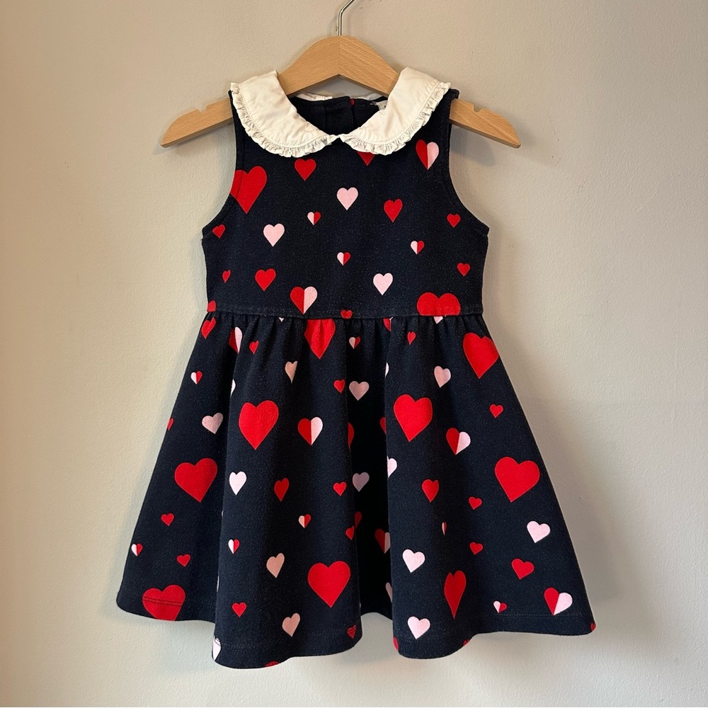 Janie and Jack Navy Heart Print Gathered Ruffle Dress Size 2T